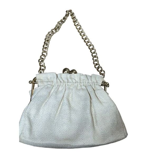 Vintage Avon Beige Metallic Canvas Purse, Handbag with Chain Strap - Picture 3 of 3